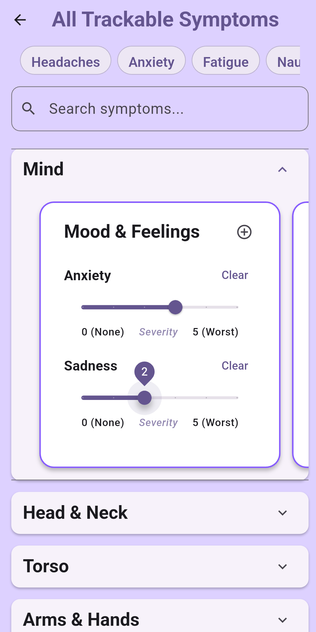 Symptom log